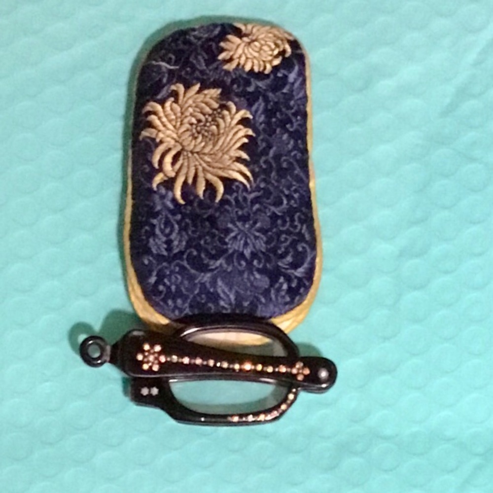 Reading Glasses Antique Folded Jewel Inlay & Pouch